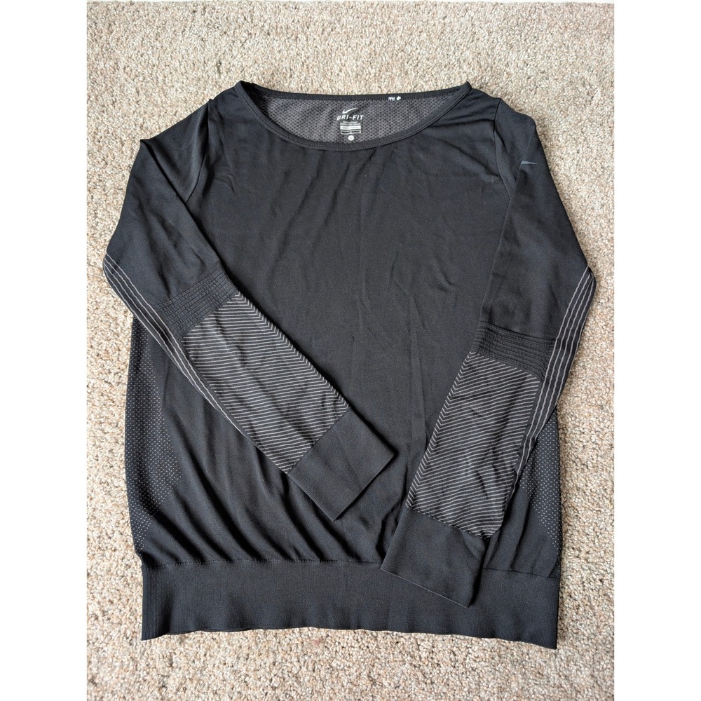Nike Dri-FIT Women Black Seamless Long Sleeve Training Top Mesh Knit Large